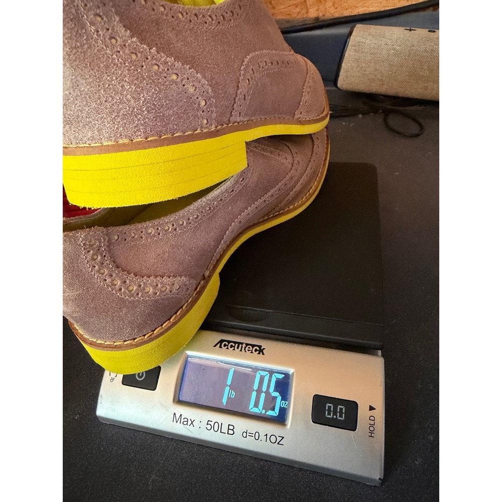 Cole Haan Zerogrand Taupe Suede Wingtip Oxford Neon Yellow Sole D36733 7.5B - Picture 9 of 9